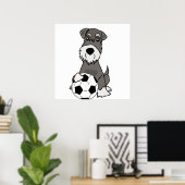Cute Schnauzer Dog Playing Soccer Cartoon ポスター (ホームオフィス)