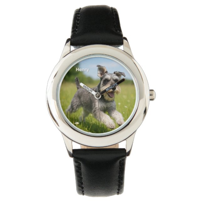 Cute Schnauzer Kid's Personalized Watch 腕時計 (正面)