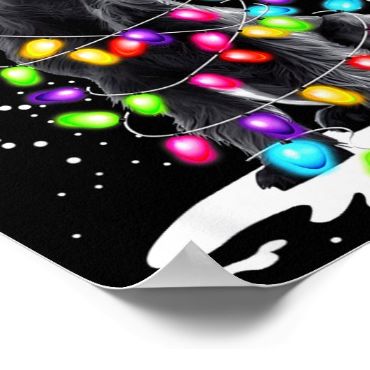 Cute Schnauzer With Christmas Lights ポスター (角)