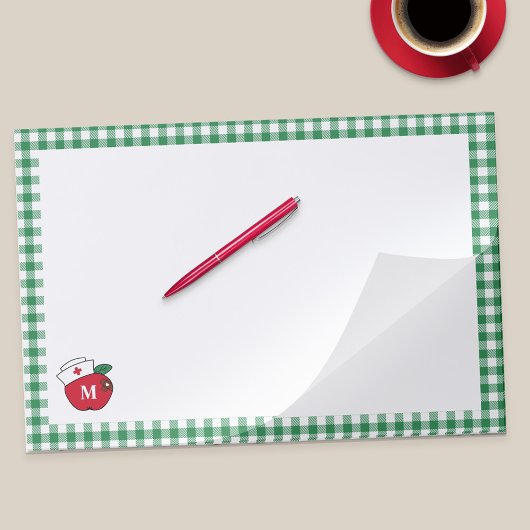 Cute School Nurse Apple Monogram Brown Plaster ペーパーパッド