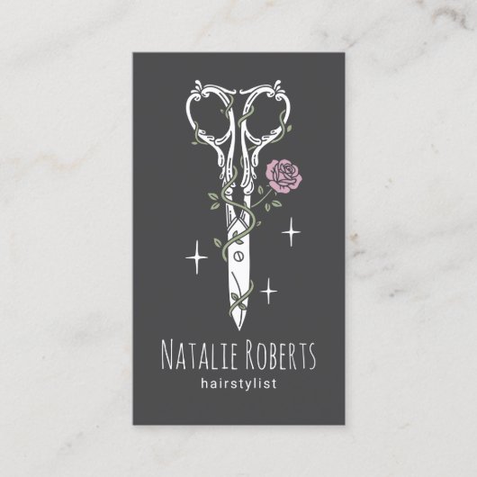 Cute Scissor Drawing Elegant Dark Hair Stylist 名刺 (正面)