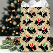 Cute Scottie Dog Fun Snow Pattern Gold Christmas ミディアムペーパーバッグ
