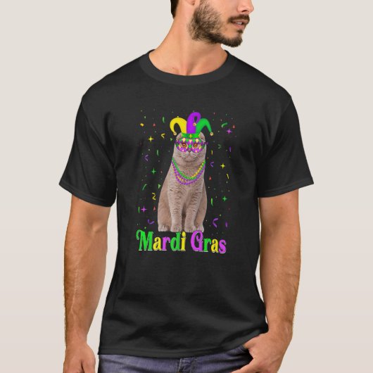Cute Scottish Fold Cat Animals Mardi Gras Carnival Tシャツ (正面)