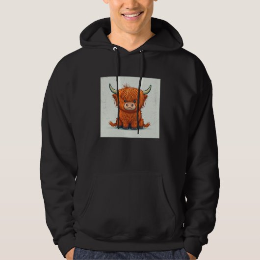Cute Scottish Highland Cow Illustration Little Hor パーカ (正面)