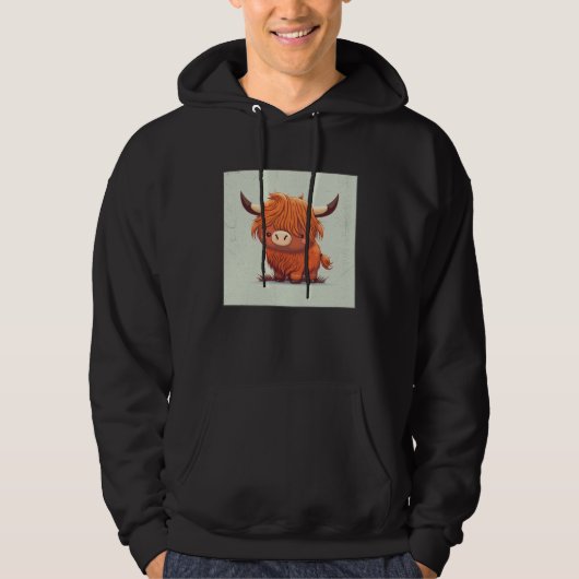Cute Scottish Highland Cow Illustration Little Hor パーカ (正面)
