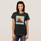 Cute Scottish Highland Cow Illustration Little Hor Tシャツ (正面フル)