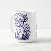 Cute Scottish Highland Cow & Wildflowers コーヒーマグカップ (正面左)