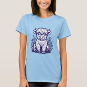 Cute Scottish Highland Cow & Wildflowers Tシャツ (正面)
