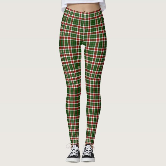 Cute Scottish Tartan Pattern Christmas Colors レギンス (正面)
