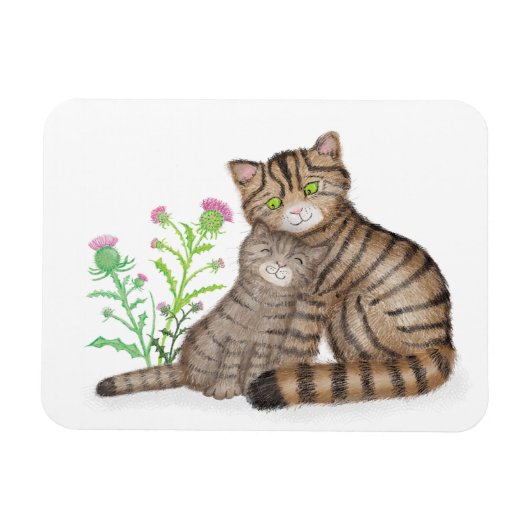 Cute Scottish Wildcat and kitten magnet マグネット (横)
