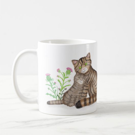 Cute Scottish Wildcat and kitten mug コーヒーマグカップ (左)