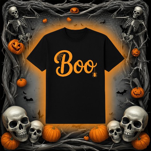 Cute Script "Boo" with Spiderweb Halloween Tシャツ