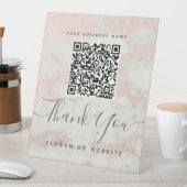 Cute Script Marble Pink Qr Code Contactless Pay 台座サイン (インサイチュ)