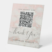 Cute Script Marble Pink Qr Code Contactless Pay 台座サイン (正面)