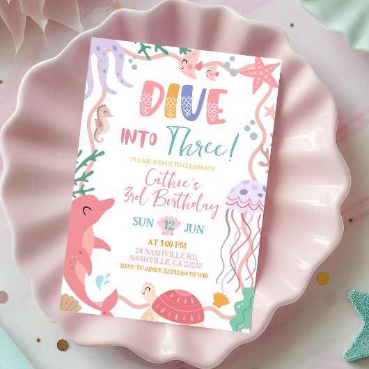 Cute Sea Animals Dive into Birthday 招待状