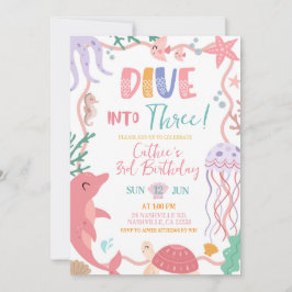 Cute Sea Animals Dive into Birthday invitation 招待状