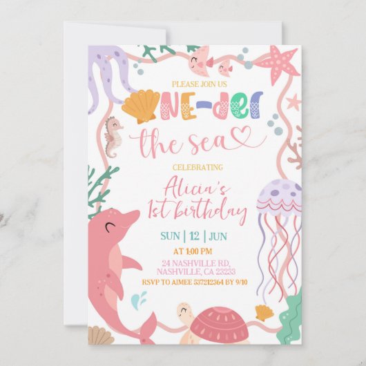 Cute Sea Animals Oneder the sea Birthday invitatio 招待状 (正面)