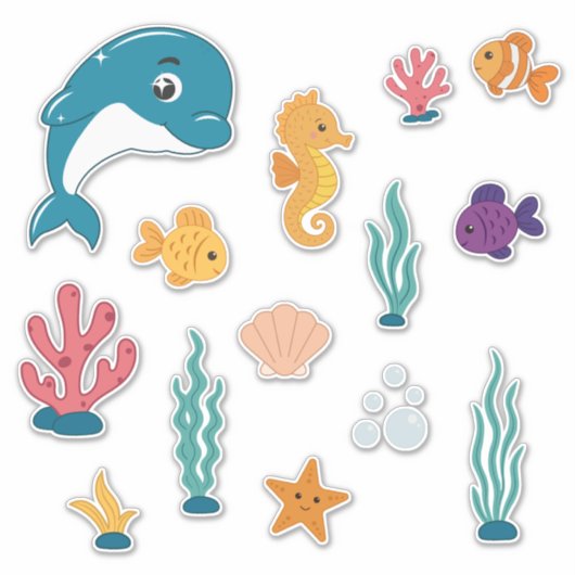 Cute Sea Creatures Stickers Pack シール (正面)