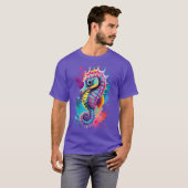 Cute Sea Horse Hippocampus Colourful Coral Reef Tシャツ (正面フル)