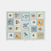 Cute Sea Life Patches Monogram Initial  フリースブランケット (正面(横))