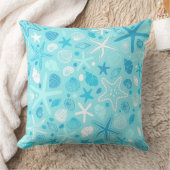Cute Sea Pattern Pillow, Turquoise Coastal Decor クッション (ブランケット)