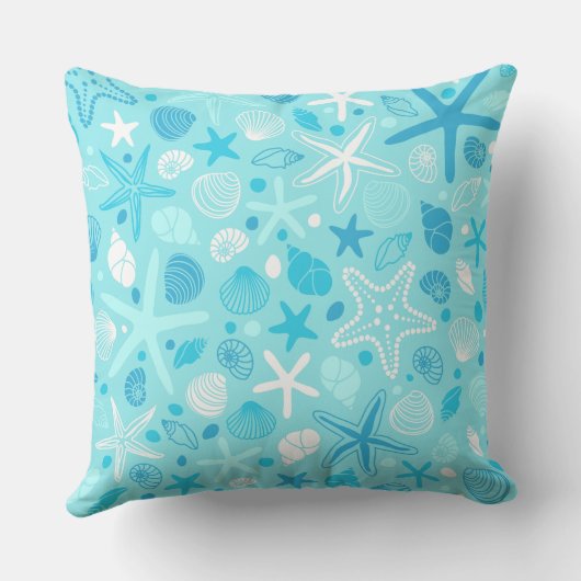 Cute Sea Pattern Pillow, Turquoise Coastal Decor クッション (裏面)
