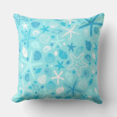 Cute Sea Pattern Pillow, Turquoise Coastal Decor クッション (正面)