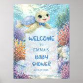 Cute Sea Turtle Boy Baby Shower Welcome ポスター (正面)