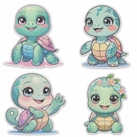 Cute Sea Turtle Custom-Cut Vinyl Sticker シール (正面)
