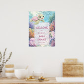 Cute Sea Turtle Girl Baby Shower Welcome ポスター (キッチン)