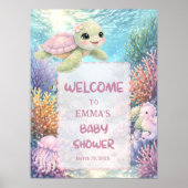 Cute Sea Turtle Girl Baby Shower Welcome ポスター (正面)