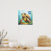 Cute Sea Turtle in the Ocean Cartoon Personalized ポスター (キッチン)