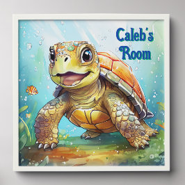 Cute Sea Turtle in the Ocean Cartoon Personalized 貼ってはがせるフォトタイル