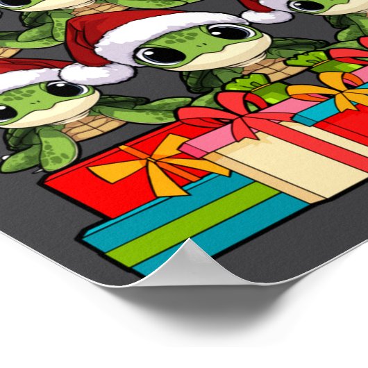 Cute Sea Turtle Le Ocean Christmas Tree Xmas Hat L ポスター (角)