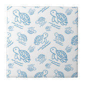 Cute Sea Turtle Nautical Doodle Pattern タイル (正面)