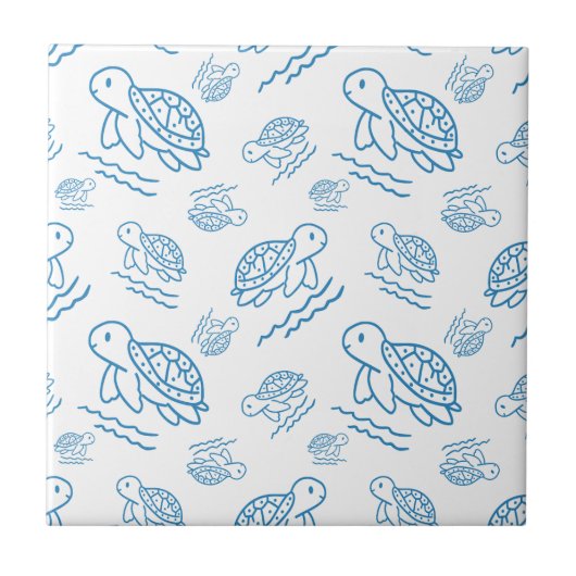 Cute Sea Turtle Nautical Doodle Pattern タイル (正面)