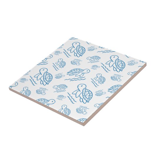 Cute Sea Turtle Nautical Doodle Pattern タイル (側面)