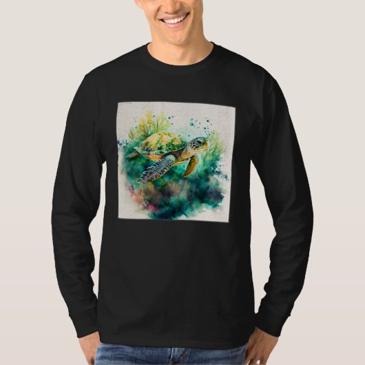 Cute Sea Turtle Paint Splatter Illustration Colorf Tシャツ (正面)