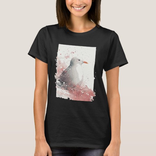 Cute Seagull Japanese Cherry Blossom Watercolor Se Tシャツ (正面)