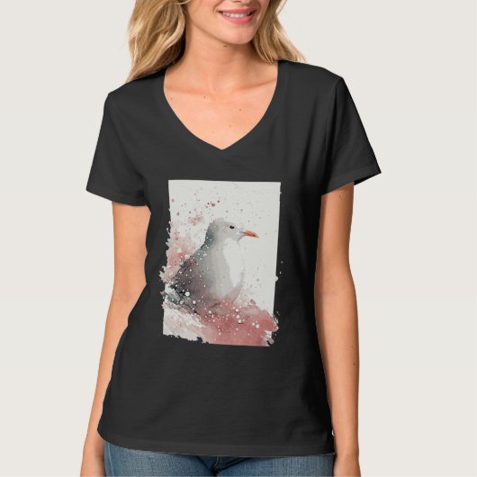 Cute Seagull Japanese Cherry Blossom Watercolor Se Tシャツ (正面)