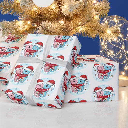 Cute Seahorses Christmas Wrapping Paper ラッピングペーパー (クリスマス)