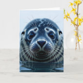 Cute Seal Close up カード (黄色い花)