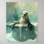 Cute Seal in Bubble Bath Poster ポスター (正面)