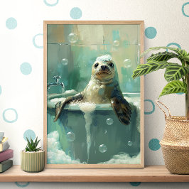Cute Seal in Bubble Bath Poster ポスター