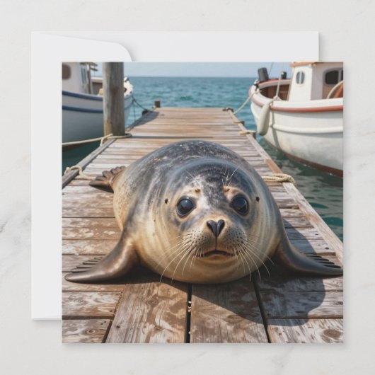 Cute Seal Laying on Boat Dock Ocean Pier (正面)
