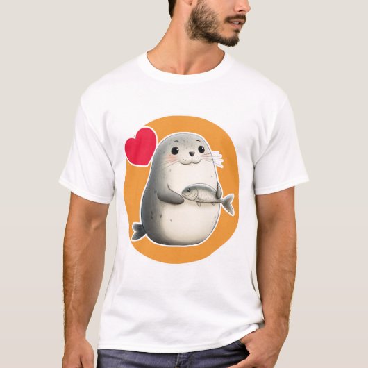 Cute Seal with Fish Tシャツ (正面)