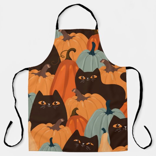 Cute seamless pattern with black cats and pumpkins エプロン (正面)