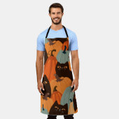 Cute seamless pattern with black cats and pumpkins エプロン (着用した状態)