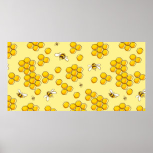 Cute seamless pattern with flying bees. Vintage il ポスター