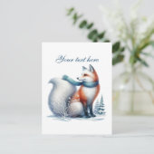 Cute Seasonal Winter fox lovers add text  ポストカード (スタンド正面)